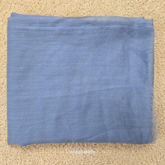 NWOT Cashmere Scarf Wrap Featherweight Tissue Weight Periwinkle Blue Ovcio - Picture 9 of 10